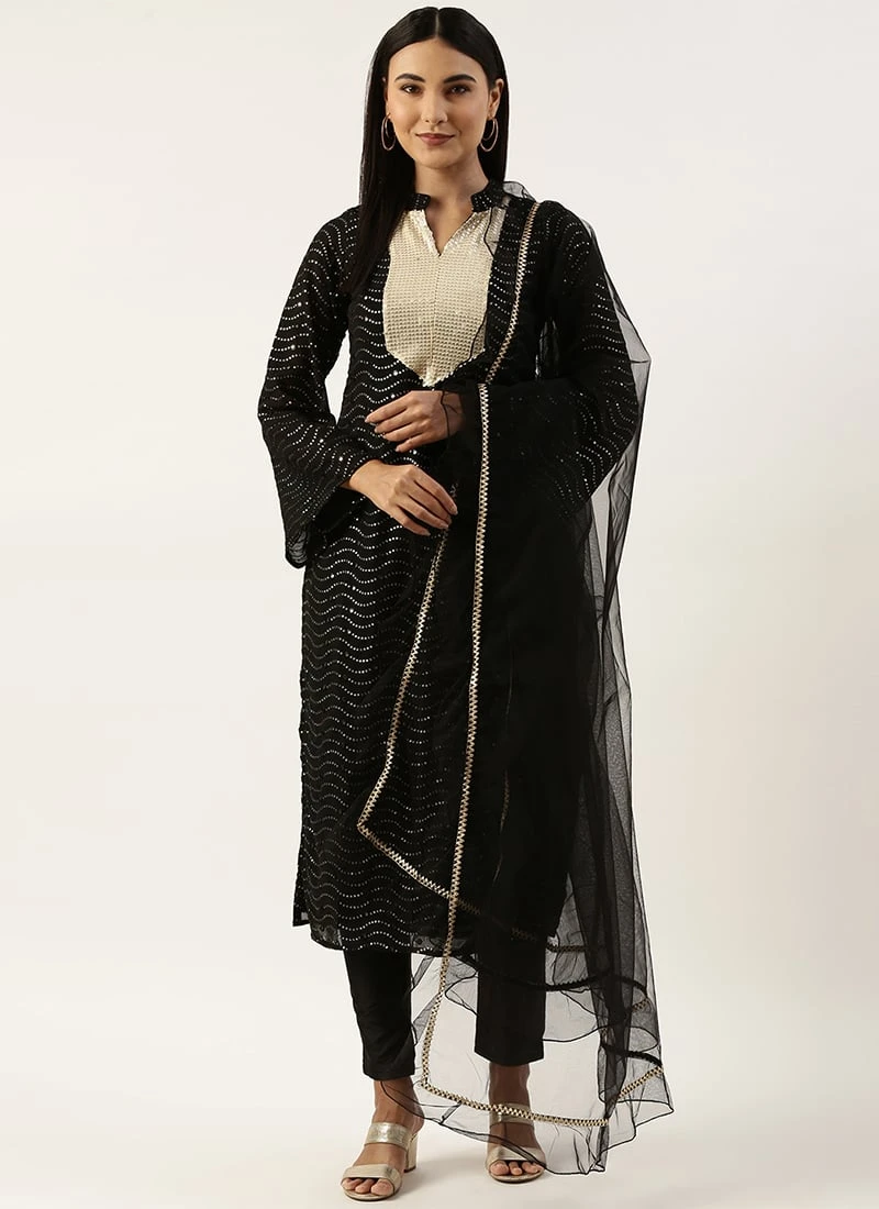 Bottom From Black Georgette Sequins Narrow Straight Pant Suit After Six Wear 5 Bottom From Black Georgette Sequins Narrow Straight Pant Suit After Six Wear - Image 3