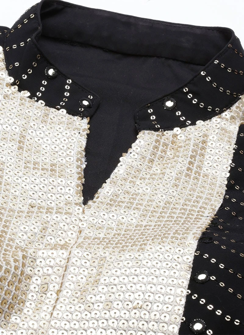 Top From Black Georgette Sequins Narrow Straight Pant Suit After Six Wear 7 Top From Black Georgette Sequins Narrow Straight Pant Suit After Six Wear - Image 5