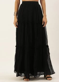 Black Georgette Tiered Skirt Festive Wear -ZariGrace Shop Black Georgette Tiered Skirt WBBS02012683 u
