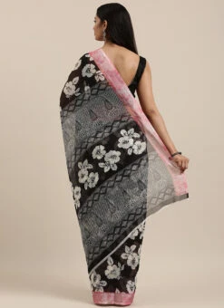 Black Linen Cotton Saree Festive Wear 9 Black Linen Cotton Saree Festive Wear -ZariGrace Shop Black Linen Cotton Saree SA61I89N04 b