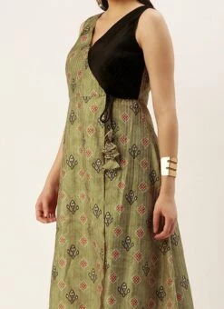 Bottom From Black N Green Printed Art Silk Anarkali Set After Six Wear