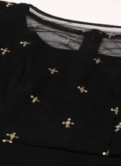 Black Net Embroidered Midi Dress Festive Wear 14 Black Net Embroidered Midi Dress Festive Wear -ZariGrace Shop Black Net Embroidered Midi Dress DRBS02206215 rrc1