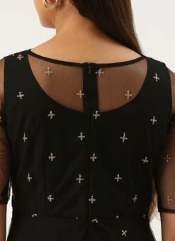 Black Net Embroidered Midi Dress Festive Wear 15 Black Net Embroidered Midi Dress Festive Wear -ZariGrace Shop Black Net Embroidered Midi Dress DRBS02206215 rrc2