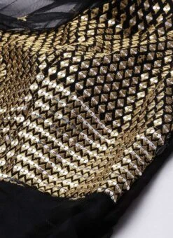 Black Net Embroidered One Shoulder Gown Party Wear -ZariGrace Shop Black Net Embroidered One Shoulder Gown IWBS02204712 rrc1