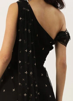 Black Net Embroidered One Shoulder Gown Party Wear -ZariGrace Shop Black Net Embroidered One Shoulder Gown IWBS02204712 rrc2