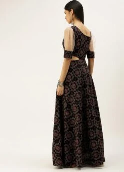 Black Printed Art Silk Gown Festive Wear -ZariGrace Shop Black Printed Art Silk Gown IWBS02208431 b