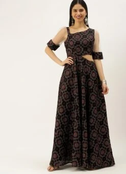 Black Printed Art Silk Gown Festive Wear -ZariGrace Shop Black Printed Art Silk Gown IWBS02208431 u