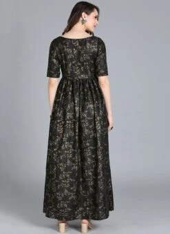 Black Printed Rayon Boat Neck Gown After Six Wear 11 Black Printed Rayon Boat Neck Gown After Six Wear -ZariGrace Shop Black Printed Rayon Boat Neck Gown IWBS01909988 b