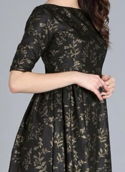 Black Printed Rayon Boat Neck Gown After Six Wear