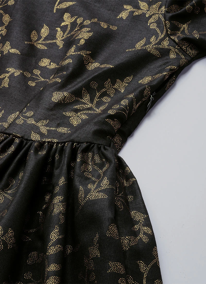 Black Printed Rayon Boat Neck Gown After Six Wear 8 Black Printed Rayon Boat Neck Gown After Six Wear - Image 6