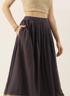 Black Printed Rayon Pleated Skirt Festive Wear