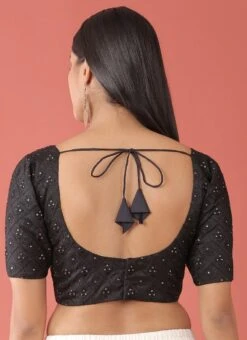Black Raw Silk Embroidery Work Blouse Party Wear -ZariGrace Shop Black Raw Silk Embroidery Work Blouse BLSPFB139B b