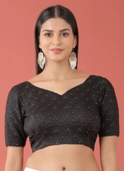 Black Raw Silk Embroidery Work Blouse Party Wear -ZariGrace Shop Black Raw Silk Embroidery Work Blouse BLSPFB139B u