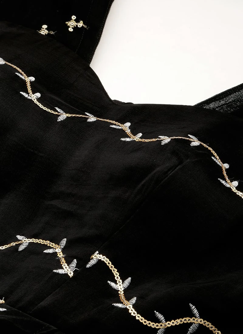 Black Viscose Embroidered Layered Gown Festive Wear 7 Black Viscose Embroidered Layered Gown Festive Wear - Image 5