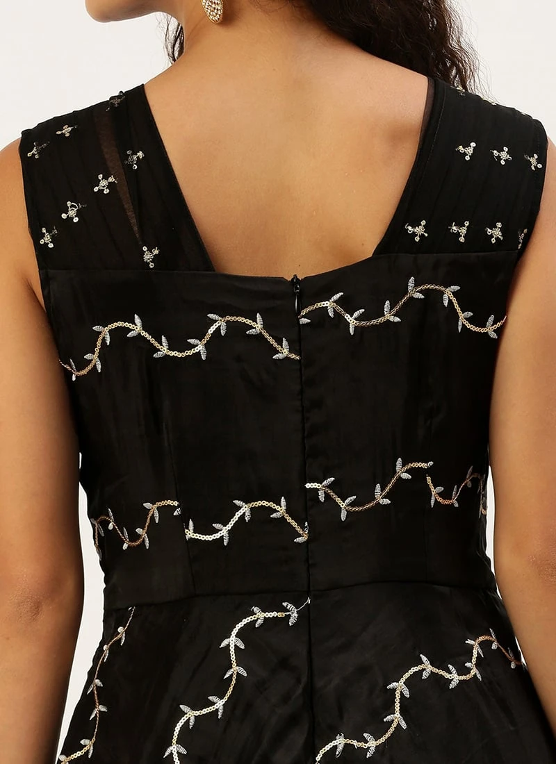 Black Viscose Embroidered Layered Gown Festive Wear 8 Black Viscose Embroidered Layered Gown Festive Wear - Image 6