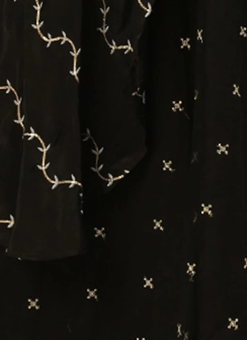 Black Viscose Embroidered Layered Gown Festive Wear 9 Black Viscose Embroidered Layered Gown Festive Wear - Image 7