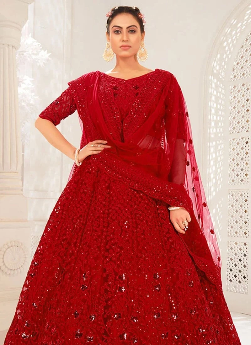 Blood Red Net Embroidered N Stones Umbrella Lehenga Party Wear 6 Blood Red Net Embroidered N Stones Umbrella Lehenga Party Wear - Image 4
