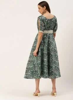 Blue Art Silk Digital Printed Dress Festive Wear -ZariGrace Shop Blue Art Silk Digital Printed Dress DRBS02210908 b