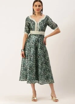 Blue Art Silk Digital Printed Dress Festive Wear -ZariGrace Shop Blue Art Silk Digital Printed Dress DRBS02210908 u