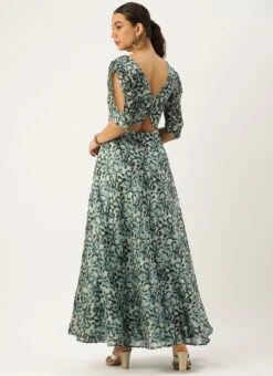 Blue Art Silk Digital Printed Dress After Six Wear Festive Wear -ZariGrace Shop Blue Art Silk Digital Printed Dress DRBS02210921 b