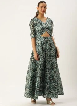 Blue Art Silk Digital Printed Dress After Six Wear Festive Wear -ZariGrace Shop Blue Art Silk Digital Printed Dress DRBS02210921 u