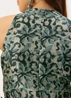 Blue Art Silk Digital Printed Halter Neck Dress Festive Wear -ZariGrace Shop Blue Art Silk Digital Printed Halter Neck Dress DRBS02210995 rrc2