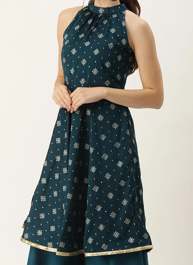 Dupatta From Blue Art Silk Halter Neck Sharara Suit After Six Wear 3 Dupatta From Blue Art Silk Halter Neck Sharara Suit After Six Wear