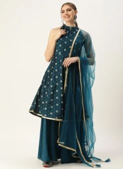 Bottom From Blue Art Silk Halter Neck Sharara Suit After Six Wear -ZariGrace Shop Blue Art Silk Halter Neck Sharara Suit SLBS02305247 u 1