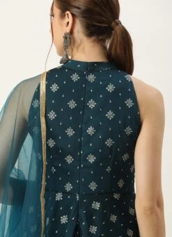 Top From Blue Art Silk Halter Neck Sharara Suit After Six Wear -ZariGrace Shop Blue Art Silk Halter Neck Sharara Suit SLBS02305247 rrc2 2