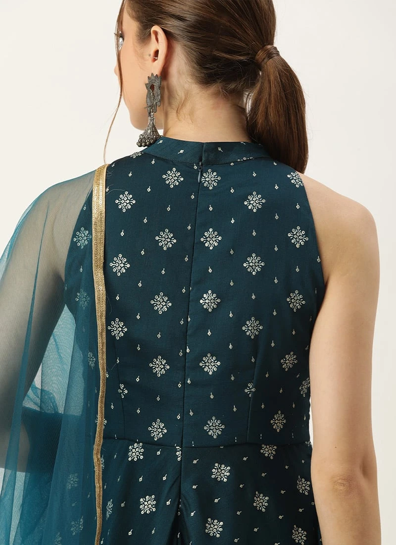 Dupatta From Blue Art Silk Halter Neck Sharara Suit After Six Wear 8 Dupatta From Blue Art Silk Halter Neck Sharara Suit After Six Wear - Image 6