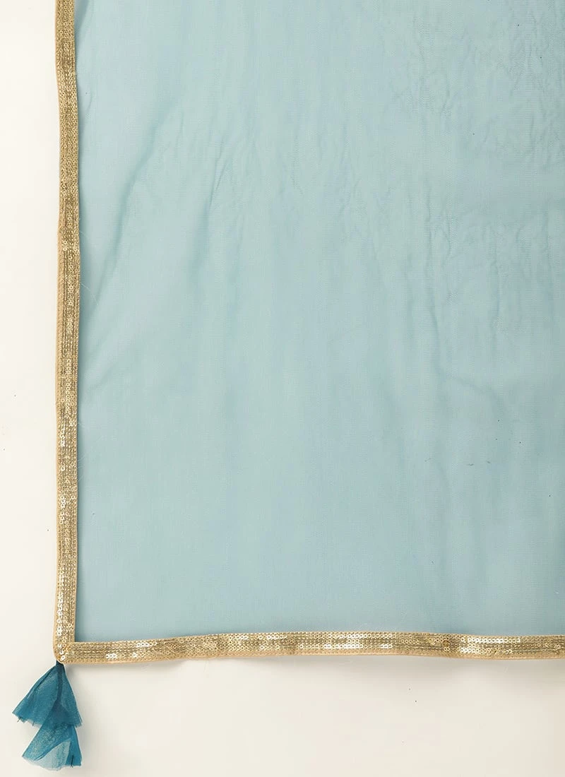 Dupatta From Blue Art Silk Halter Neck Sharara Suit After Six Wear 10 Dupatta From Blue Art Silk Halter Neck Sharara Suit After Six Wear - Image 8