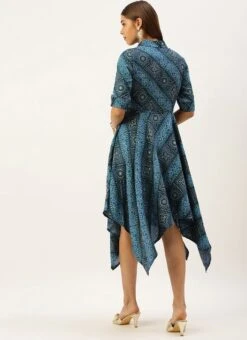 Blue Chanderi Art Silk Handkerchief Style Dress After Six Wear -ZariGrace Shop Blue Chanderi Art Silk Handkerchief Style Dress DRBS02203499 b