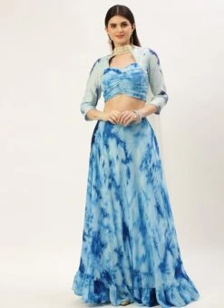 Skirt From Blue Chinon Embroidered Lehenga Set After Six Wear -ZariGrace Shop Blue Chinon Embroidered Lehenga Set GHBS02301064 u