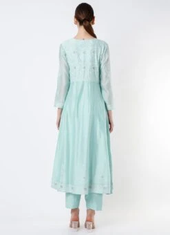 Blue Chinon Silk Embroidered Anarkali Suit Wedding Wear -ZariGrace Shop Blue Chinon Silk Embroidered Anarkali Suit SLDVC167 b