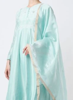 Blue Chinon Silk Embroidered Anarkali Suit Wedding Wear