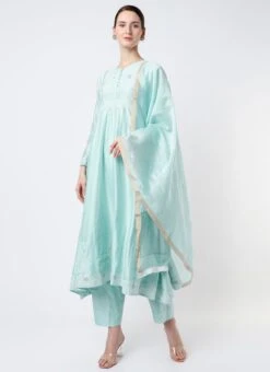 Blue Chinon Silk Embroidered Anarkali Suit Wedding Wear -ZariGrace Shop Blue Chinon Silk Embroidered Anarkali Suit SLDVC167 u