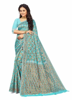 Blue Cotton Woven Saree Festive Wear -ZariGrace Shop Blue Cotton Woven Saree SASSTSKTPRI18596B u