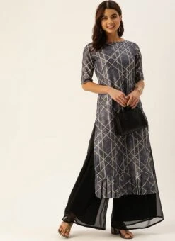 Blue Digital Print N Caviar Black Kurta Sets After Six Wear -ZariGrace Shop Blue Digital Print N Caviar Black Kurta Sets KSBS02110945 u