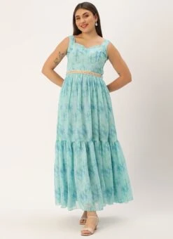 Blue Digital Print Tiered Dress Festive Wear -ZariGrace Shop Blue Digital Print Tiered Dress DRBS02303916 u