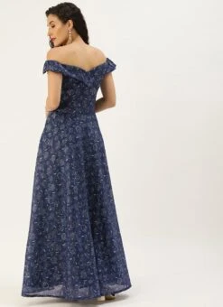 Blue Digital Printed Art Silk Off Shoulder Dress After Six Wear -ZariGrace Shop Blue Digital Printed Art Silk Off Shoulder Dress DRBS02109715 b