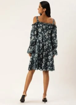 Blue Digital Printed Chinon Dress Party Wear -ZariGrace Shop Blue Digital Printed Chinon Dress DRBS02308892 b