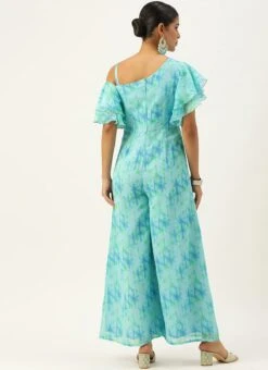 Blue Digital Printed Georgette Jumpsuit After Six Wear -ZariGrace Shop Blue Digital Printed Georgette Jumpsuit DRBS02304086 b