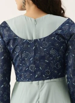 Blue Digital Printed Jacket Slit Style Dress Festive Wear -ZariGrace Shop Blue Digital Printed Jacket Slit Style Dress DRBS02110014 rrc3