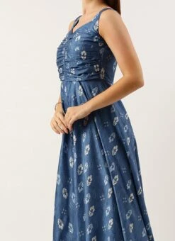 Blue Digital Printed Jacket Style Jumpsuit Festive Wear