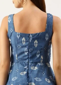 Blue Digital Printed Jacket Style Jumpsuit Festive Wear -ZariGrace Shop Blue Digital Printed Jacket Style Jumpsuit DRBS02212636 rrc2