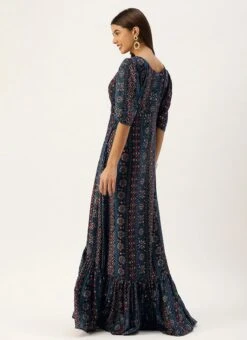 Blue Digital Printed Maxi Dress Party Wear -ZariGrace Shop Blue Digital Printed Maxi Dress DRBS02110966 b