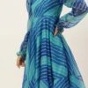 Blue Digital Printed Organza Dress Party Wear After Six Wear