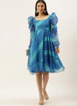 Blue Digital Printed Organza Dress After Six Wear -ZariGrace Shop Blue Digital Printed Organza Dress DRBS02205866 u