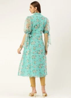 Blue Digital Printed Organza Kurti Festive Wear -ZariGrace Shop Blue Digital Printed Organza Kurti KRBS02303819 b