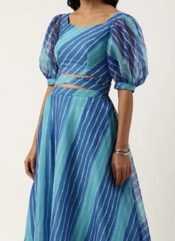 Blue Digital Printed Organza Lehenga Set Festive Wear